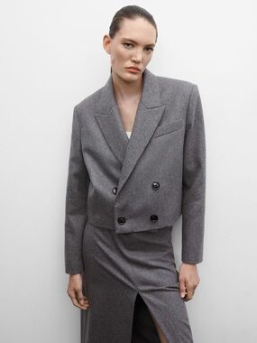 Mango x Jen Ceballos Cropped Wool Blazer Size M
